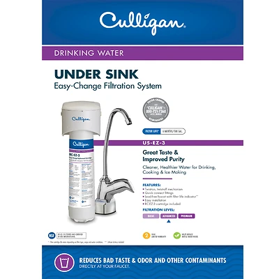 Culligan US-EZ-3 Under-Sink Water Filter System, 500 Gal Capacity, 0.5 GPM
