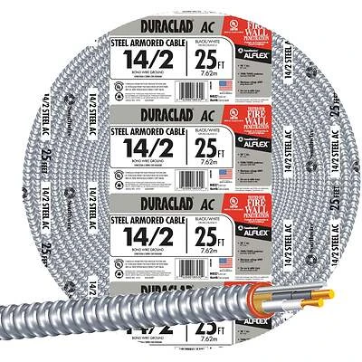 Southwire 55278321 Duraclad Armored Cable, 14/2 AWG, 25 Ft.
