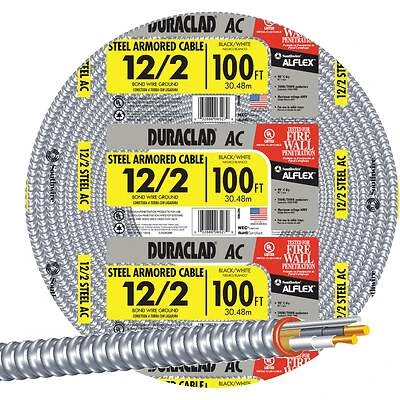 Armored Cable, Steel Jacket, 12/2 ACT, 100 Ft.