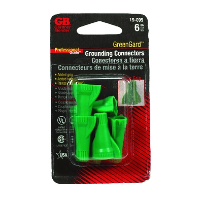 Grounding Wire Connector, 14-10 AWG, Green, 6-Pk.