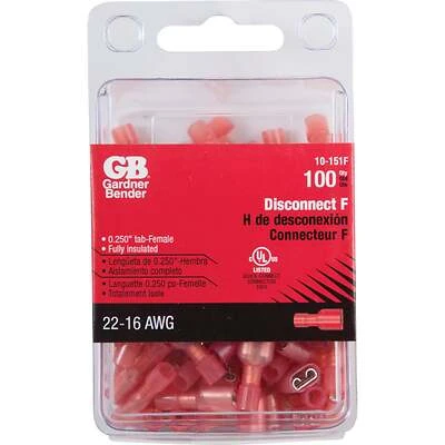Female Disconnect, Insulated, 22-18 AWG, 100-Pk.