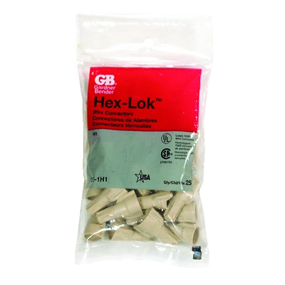 Gardner Bender Hex-Lok 25-1H1 Wire Connector, 22 to 8 AWG Wire, Copper Contact, Thermoplastic Housing Material, Tan