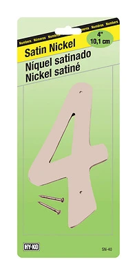 Hy-Ko House Address Number 4, Zinc, Nickel Finish, 4-In.