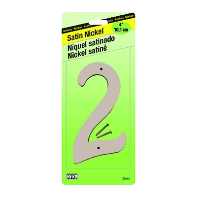 Hy-Ko SN-40/2 House Address Number 2, Zinc, Nickel Finish, 4-In.