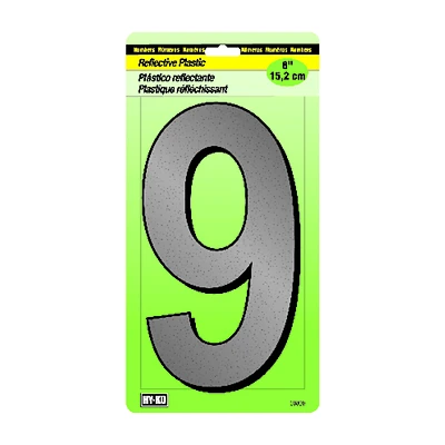 Hy-Ko 30809 House Address Number 9, Reflective Plastic, 6-In., Screw-In