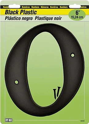 Hy-Ko House Address Number 0, Black Plastic, 6-In.
