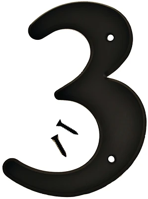 Hy-Ko 30203 House Address Number 3, Black Plastic, Screw-In, 6-In.