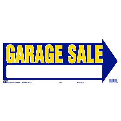 Hy-Ko 22451 Garage Sale Arrow Sign, Plastic, 9 In. H X 18 In. W