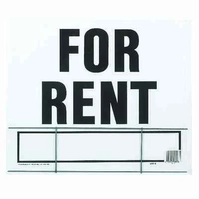 Hy-Ko LFR-4 For Rent Sign, White & Black Plastic, 19 x 24-In.