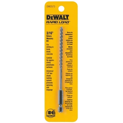 3/16 In. X 6 In. Carbide Tipped Rotary Masonry Drill Bit With Hex Shank