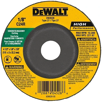 DeWalt DW4528 Concrete/Masonry Grinding Wheel, 4-1/2 x 1/8 In.