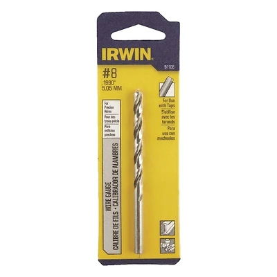 #8 X 3-5/8 In. L High Speed Steel Wire Gauge Drill Bit, Straight Shank, 1 Pk
