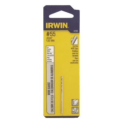 Irwin 81155 #55 Jobber Drill Bit, HSS, 0.052 In. Dia, 1-7/8 In. OAL