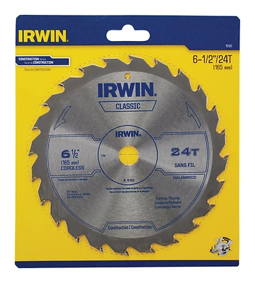 Irwin 15120 Circular Saw Blade, Carbide, 24-Tooth, 6-1/2 In.