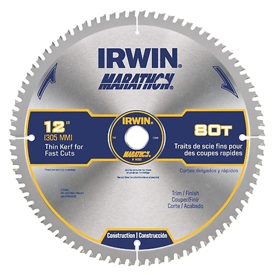 Irwin Marathon 14083 Carbide Circular Saw Blade, 12 In., 80-Tooth, 1 In. Arbor