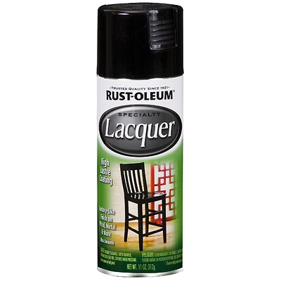 Rust-Oleum 1905830 Specialty Lacquer Spray Paint, Black Gloss, 11 Oz