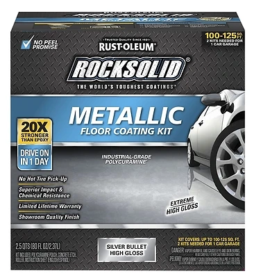 Rust-Oleum 286893 RockSolid Garage Floor Coating Kit, Silver Metallic, 100 Sq. Ft.