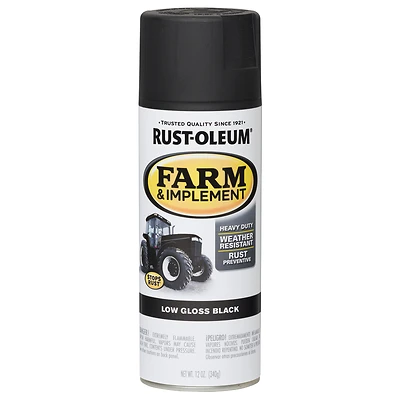 Rust-Oleum 280130 Farm & Implement Spray Paint, Low Gloss Black, 12 Oz.