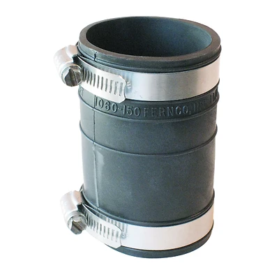 Fernco P1060-150 Flexible Coupling, 1-1/2 in, 3.93 in L, Socket, PVC, Black, 4.3 psi Pressure