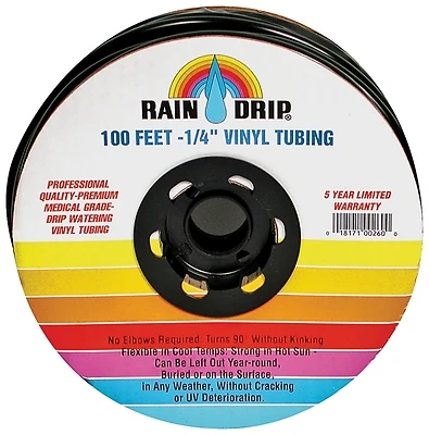 Raindrip 016010T Water Supply Tubing, Black Polyethylene, 1/4-In. x 100 Ft.