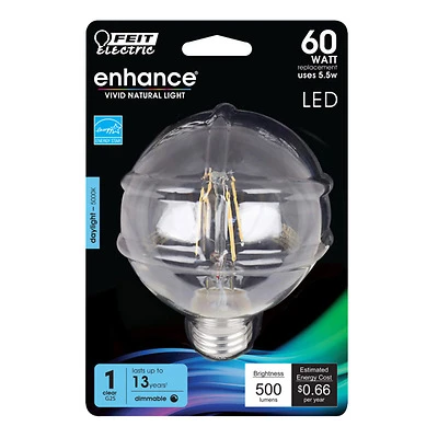 Feit Electric BPG2560/950CA/FIL LED Bulb, G25, Clear, 60W Equiv, 5-Watt