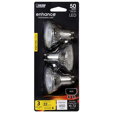 Feit Electric MR16G1050930CA3 LED Bulb, 50W Equivalent, 3000K, 3-Pack