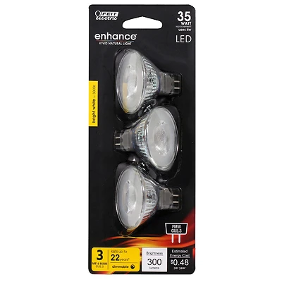 LED Light Bulbs, Mr 16, Warm White, 300 Lumens, 4-Watts, 3-Pk.