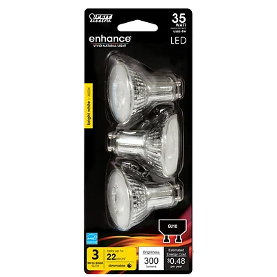 Feit Electric LED Bulb, MR16 GU10, Bright White, 35W Equivalent, 3-Pk