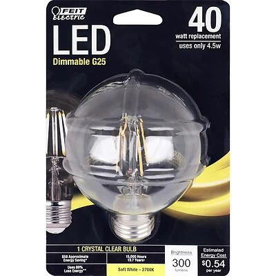 Feit Electric BPG2540/927CA/FIL LED Globe Light Bulb, G25, Soft White, 3.8W