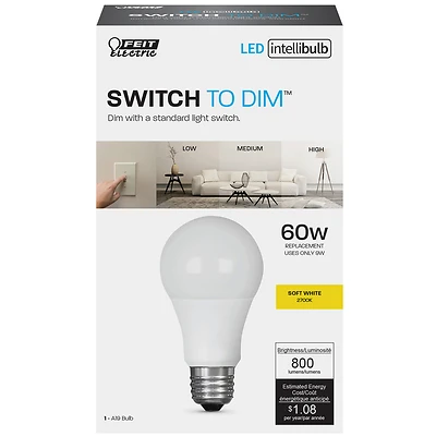 Feit Electric OM603DIMCALEDI IntelliBulb LED Bulb, A19 E26, 60W Equivalent, 800 Lumen