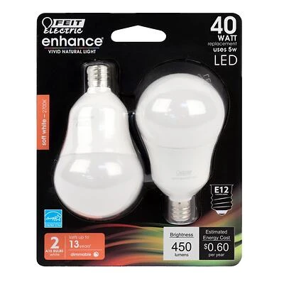 Feit Electric BPA1540C927CA/2 LED A15 Bulb, 5W, 40W Equivalent, 2-Pk