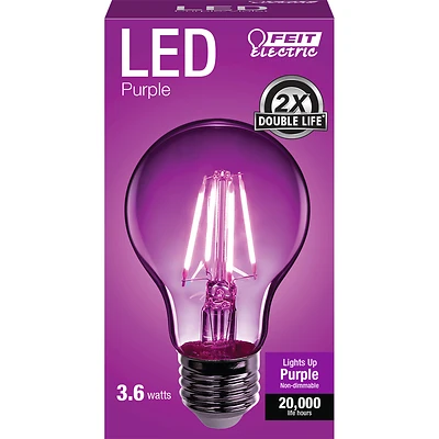 Feit Electric A19/TP/LED LED Filament Bulb, Purple, Dimmable, 4.5W