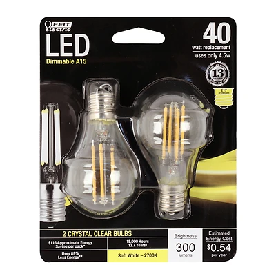 Feit Electric BPA1540N/827/LED/2 A15 LED Bulb, E17 Base, Soft White, 2-Pk.