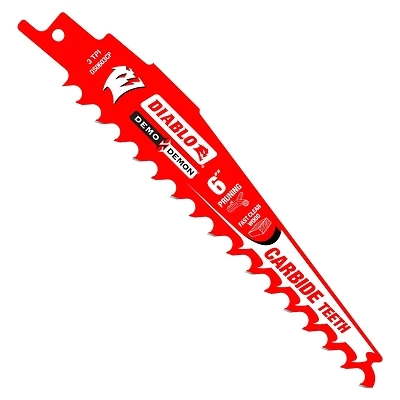 Diablo Demo Demon DS0603CP10 Reciprocating Saw Blade, Applicable Materials: Clean Wood, 1 in W, 6 in L, 3 TPI, 10/PK