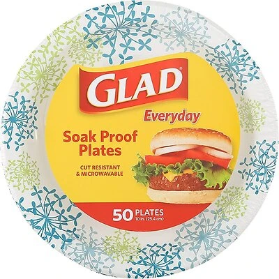 Glad BBP0100 Round Paper Plates, Blue Hydrangea, 10.25 In., 50 Count