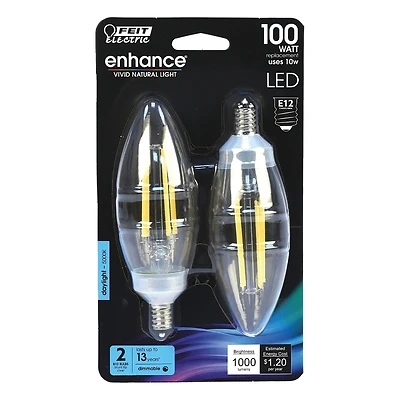 Blunt Tip E12 Filament Led Bulb Daylight 100w Equivalent 2 Pk