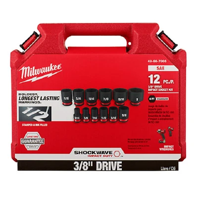 Shockwave 3/8 In. Drive Sae 6 Point Standard Shallow Socket Set 12 Piece