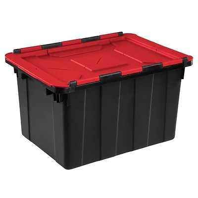 14619006 12 Gal Black Industrial Tote With Racer Red Hinged Lid, Pack Of 6