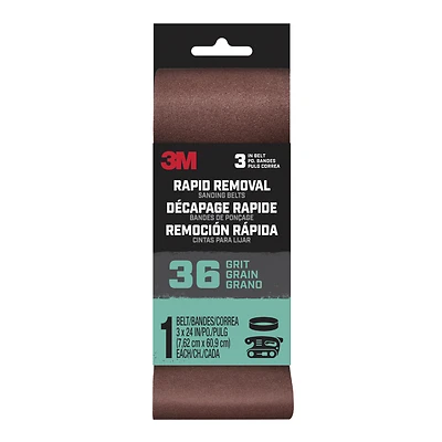 3M Sanding Belt, 36 Grit, Aluminum Oxide, 3 x 24 In.