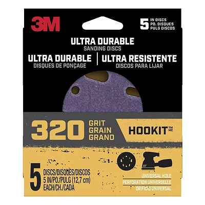 Ultra Durable Power Sanding Discs, Universal, 320 Grit, 5 In., 5-Pk.