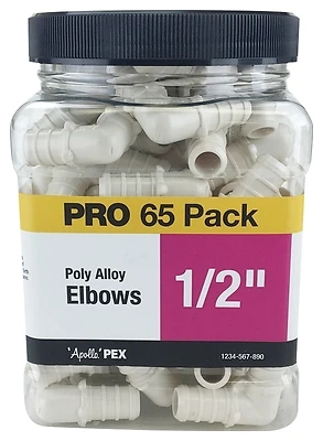 1/2 In. Plastic Pex Barb 90-degree Elbow Jar (65-pack), Model Pxpae1265jr