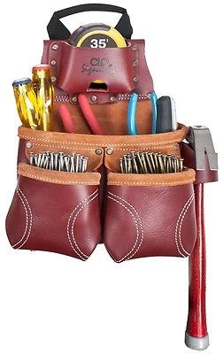 21428 Heavy Duty Leather Tool & Nail Bag, 10 Pockets, Chestnut