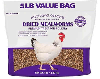 Pecking Order 009351 Dried Mealworms Poultry Feed, 5 Lb Bag