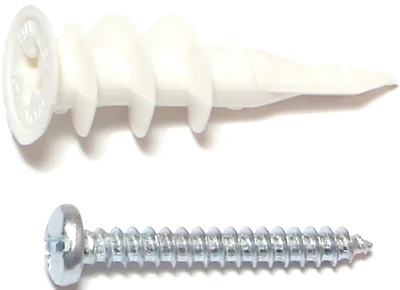 Midwest Fastener 10421 Plastic Wall Anchor with Screw, #8 x 1-1/4 In.
