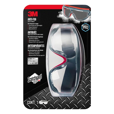 3M 47212H1-VDC Safety Goggles, Anti-Fog Clear Lens, Gray/Red Frame