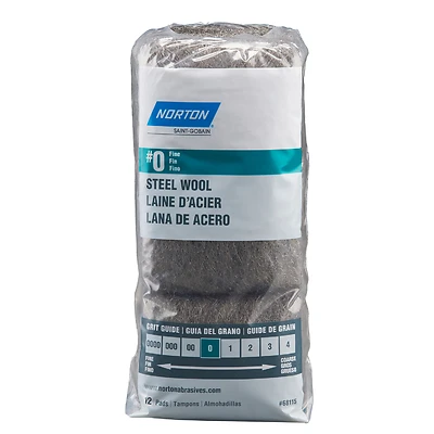 Norton 07660768115 0 Grade Fine Steel Wool Pad, 2.5 x 4 In., Pack of 12