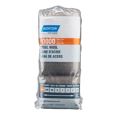 Norton 07660768112 Steel Wool Pad, 0000 Super Fine Grade, 2.5" x 4", 12-Pack