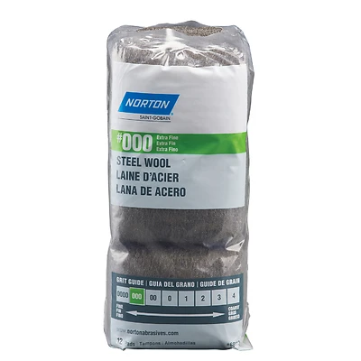 Norton 7660768113 000 Grade Extra Fine Steel Wool Pad, 12-Pack, 2.5 x 4 In.