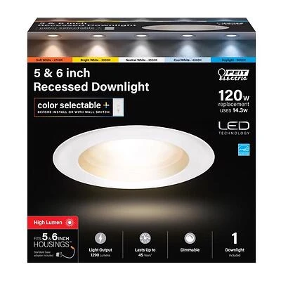 Feit Electric LEDR56HO/6WYCA LED Recessed Downlight, Color Selectable, 14.3W
