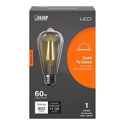 Feit Electric ST19C927CADDFLD LED Dusk to Dawn Bulb, Soft White, 60W Equivalent, E26